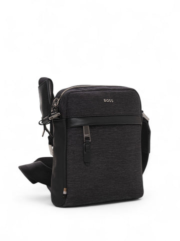 BOSS Men's HIGHWAY Grey Leather and Fabric Shoulder Bag
