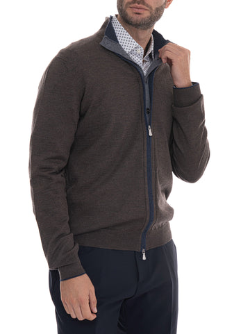 Cardigan in lana Marrone-blu Gran Sasso Uomo