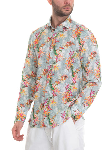 Green-orange linen shirt Vincenzo De Lauziers Man