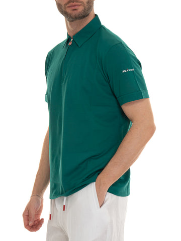 Polo mezza zip manica corta Verde Kiton Uomo