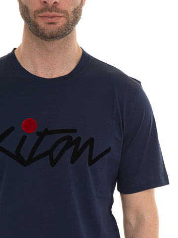 T-shirt girocollo mezza manica Blu Kiton Uomo