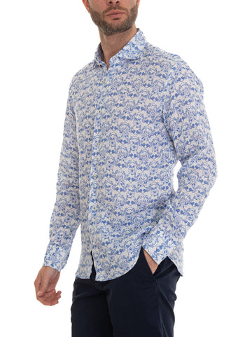 White-blue linen shirt Vincenzo De Lauziers Man