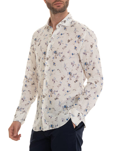 White-blue linen shirt Vincenzo De Lauziers Man