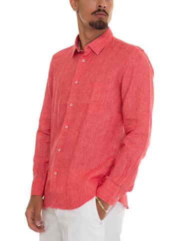 Vincenzo De Lauziers Men's Long Sleeve Linen Shirt Red