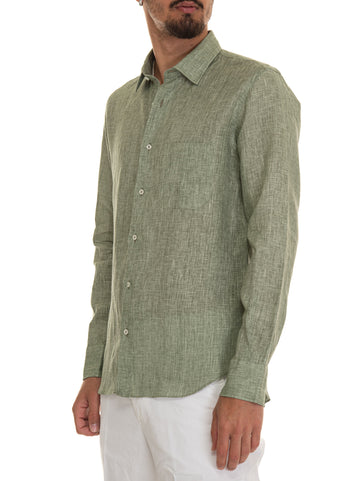 Long sleeve linen shirt Military green Vincenzo De Lauziers Man