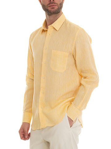 Vincenzo De Lauziers Men's Yellow Long Sleeve Linen Shirt