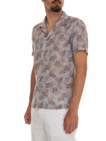 Vincenzo De Lauziers Men's short-sleeved linen shirt Beige-light blue