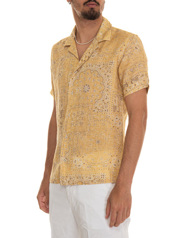 Vincenzo De Lauziers Men's Short Sleeve Linen Shirt Yellow