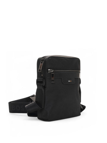 RAY-N-NSZIP Black Leather and Fabric Shoulder Bag BOSS Men