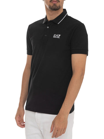 EA7 Men's Black Pique Cotton Polo