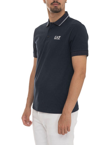 EA7 Men's Blue Pique Cotton Polo