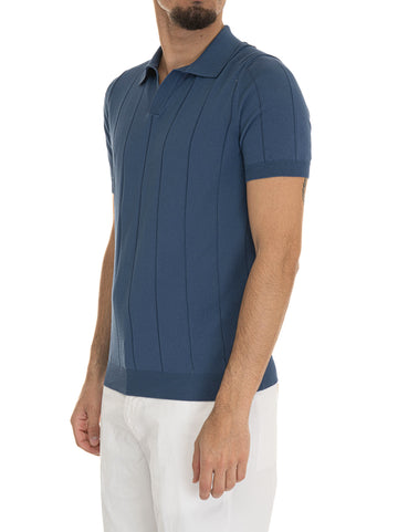 Gran Sasso Men's medium blue knitted polo shirt