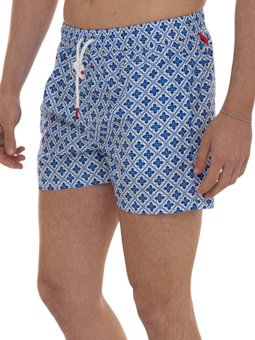 Kiton Men's White-Blue Swim Boxer
