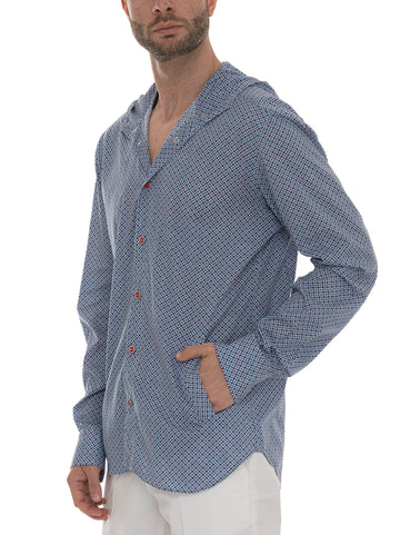Kiton Men's Blue-Red Hooded Shirt
