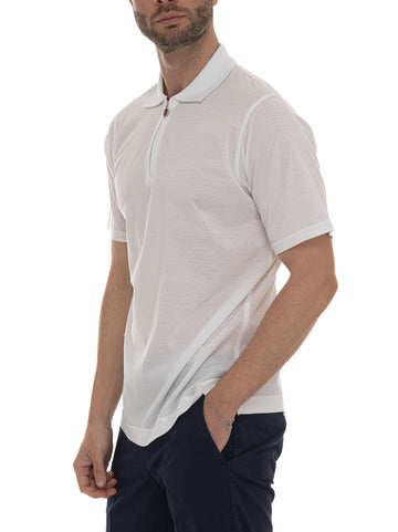 Polo mezza zip manica corta Bianco Kiton Uomo