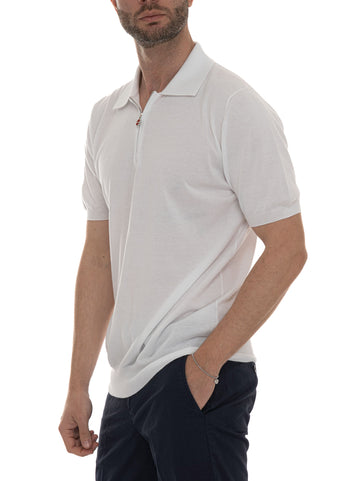 Polo mezza zip manica corta Bianco Kiton Uomo