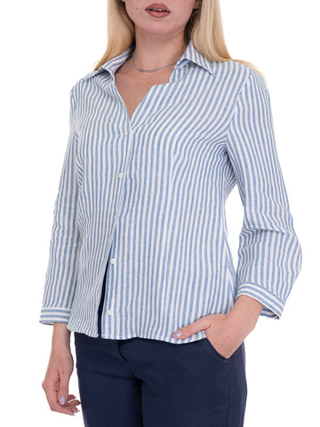 Pennyblack Women's Sfera Linen Shirt White-Blue