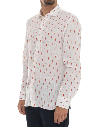 Camicia in lino Bianco-rosso Vincenzo De Lauziers Uomo