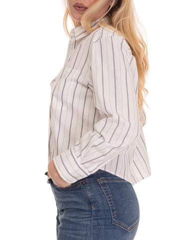 Women's Cotton Shirt Rubiera White-Blue Weekend Max Mara Donna