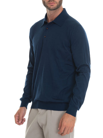 Polo manica lunga Blu Kiton Uomo