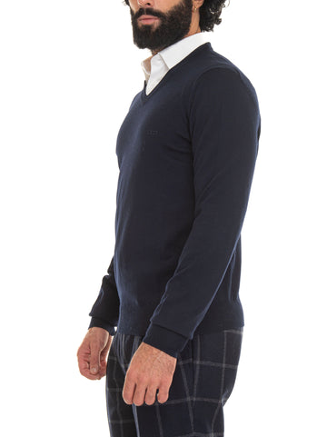 Maglia collo a V BARAM Blu BOSS Uomo