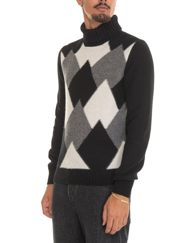 Pullover collo alto Nero-bianco Gran Sasso Uomo