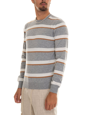 Gran Sasso Men's Milk-Grey Crew Neck Pullover