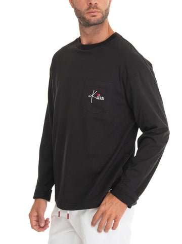 T-shirt manica lunga girocollo Nero Kiton Uomo