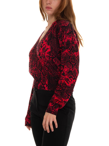 Maglia collo a V Rosso-nero Liu Jo Donna