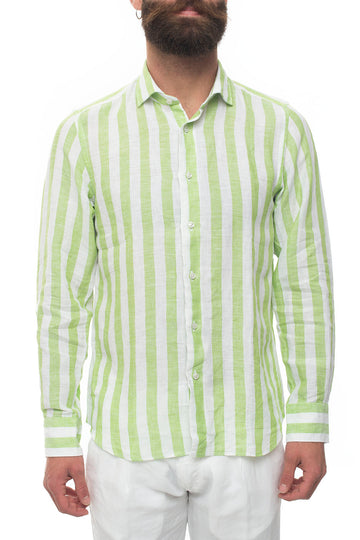 White-green long sleeve linen shirt Vincenzo De Lauziers Man