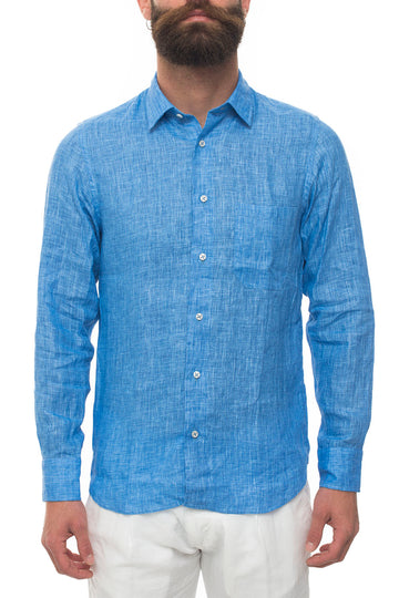 Vincenzo De Lauziers Man Light Blue Long Sleeve Linen Shirt