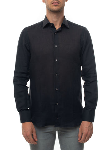 Long sleeve linen shirt Black Carrel Man