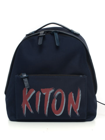 Zaino di pelle e cordura Blu Kiton Uomo