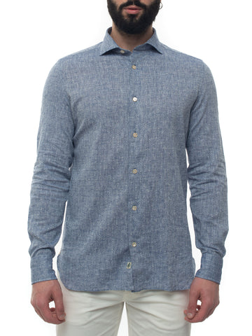 Long sleeved linen blend shirt Blue Luigi Borrelli Man