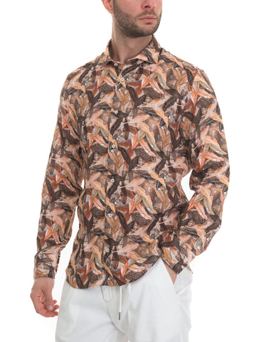 Vincenzo De Lauziers Man Brown Linen Shirt