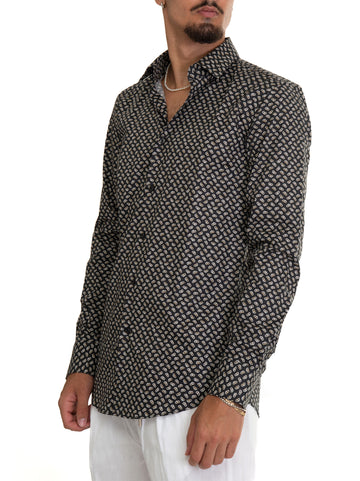 Camicia casual  H-HANK-S-KENT Nero-beige BOSS Uomo