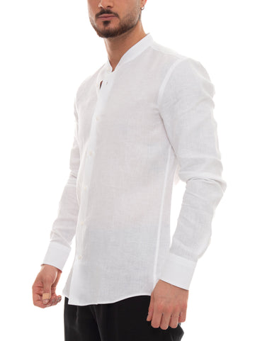 Camicia di lino guru H-HANK-STANDUP Bianco BOSS Uomo