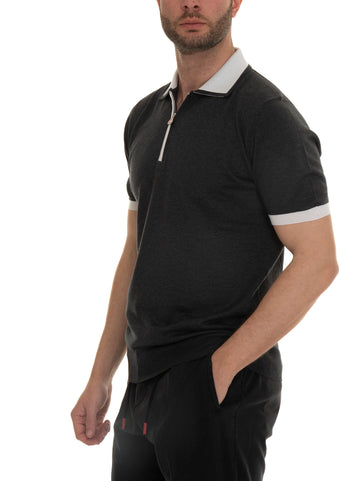 Polo mezza zip manica corta Grigio Kiton Uomo