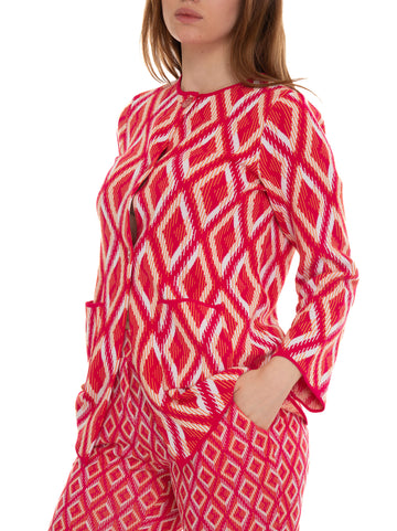 Fuchsia-orange 3-button long jacket Maria Bellentani Woman