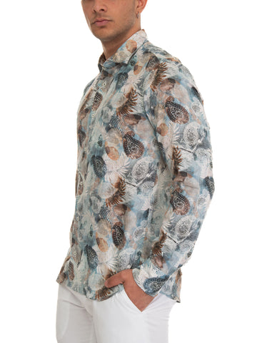 Camicia in lino Azzurro-beige Vincenzo De Lauziers Uomo