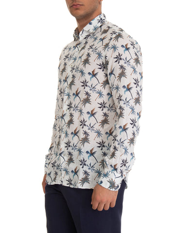 Camicia in lino Bianco-azzurro Vincenzo De Lauziers Uomo