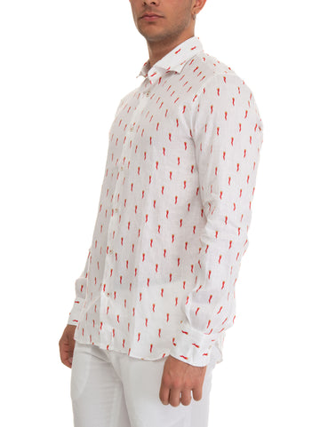 Camicia in lino Bianco-rosso Vincenzo De Lauziers Uomo