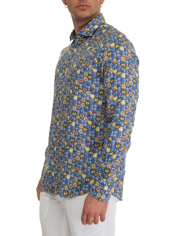 Camicia in lino Azzurro-giallo Vincenzo De Lauziers Uomo