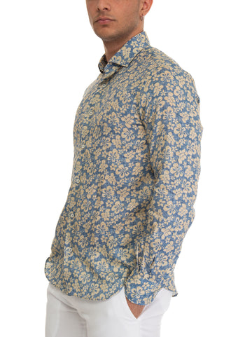 Camicia in lino Azzurro-giallo Vincenzo De Lauziers Uomo