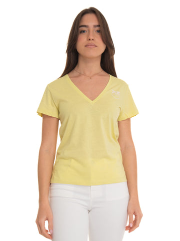 T-shirt collo a V Turbato Giallo Pinko Donna