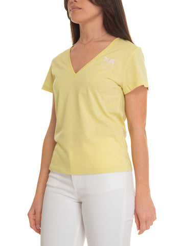 T-shirt collo a V Turbato Giallo Pinko Donna