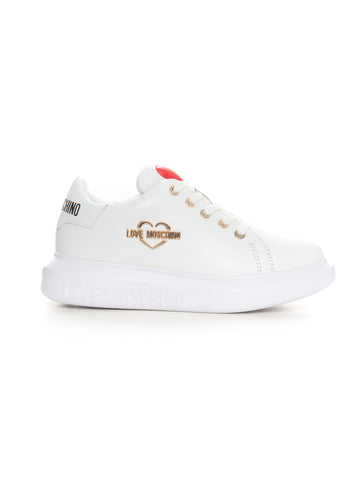 Sneakers in pelle con lacci Bianco Love Moschino Donna