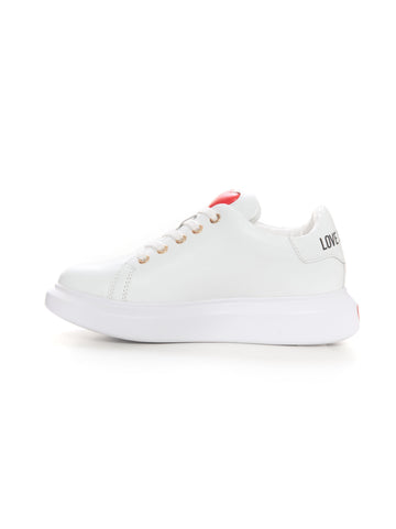 Sneakers in pelle con lacci Bianco Love Moschino Donna