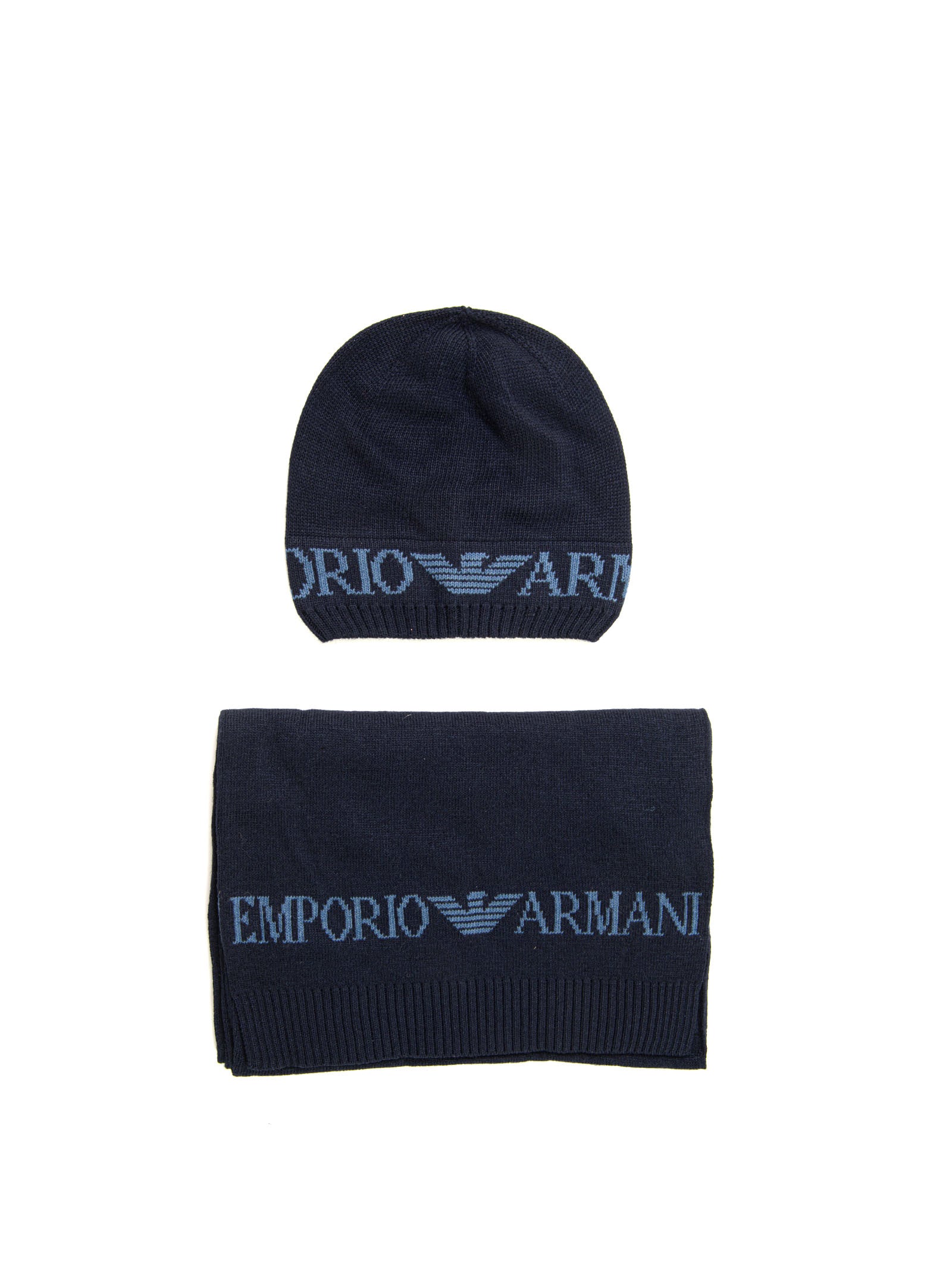 Emporio Armani Men's Blue Scarf and Hat Set Scaglione Ischia