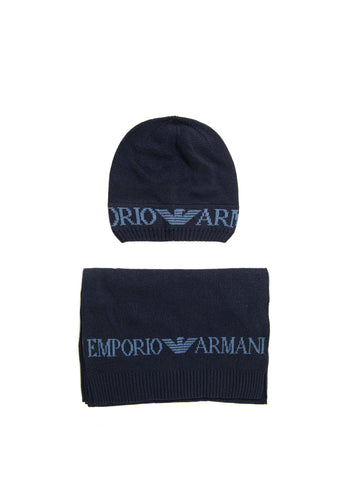 Emporio Armani Men's Blue Scarf and Hat Set